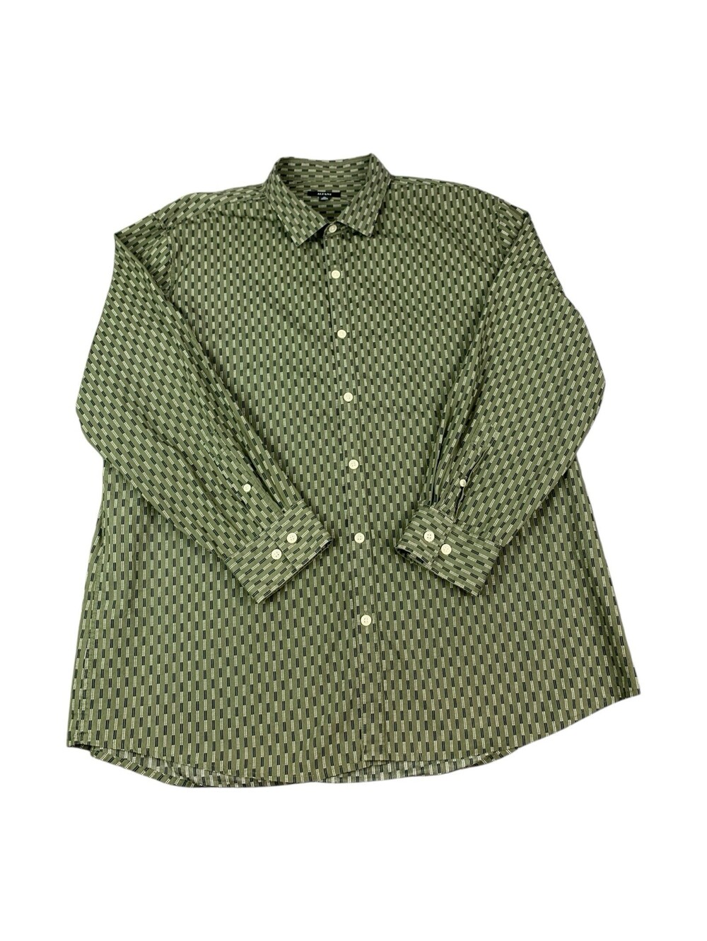 Alfani Mens Long Sleeve Button Down Shirt Green Micro Striped Size XL Cotton